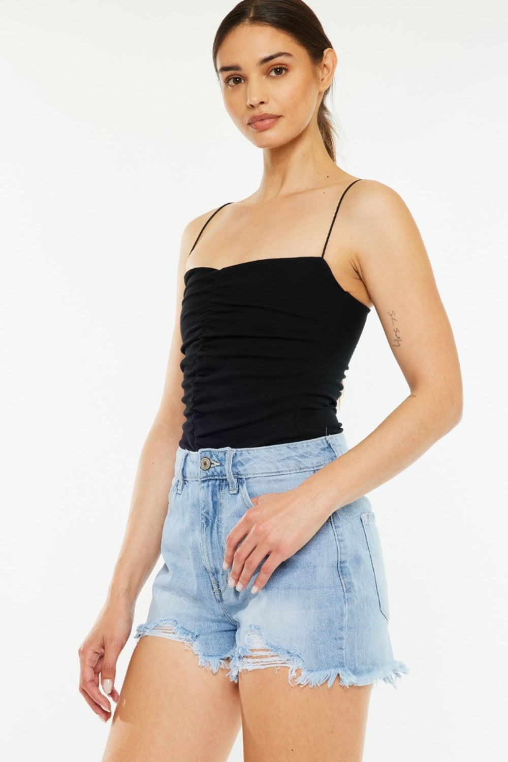 Kancan Raw Hem Distressed High Waist Denim Shorts-Angel Casuals