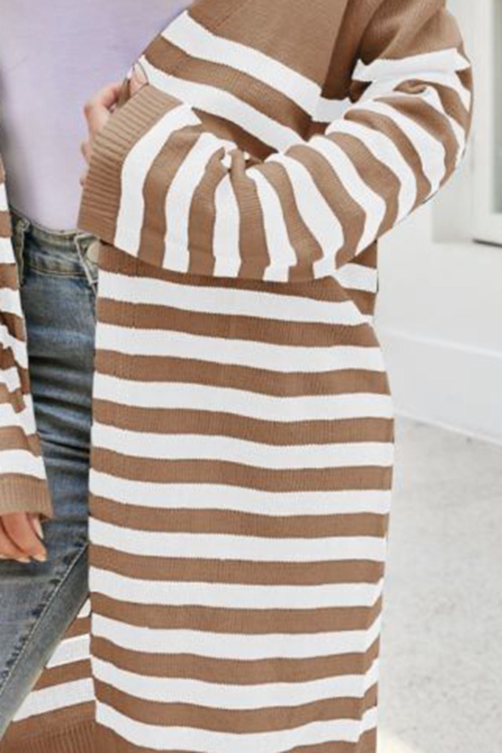 Striped Open Front Longline Cardigan-Angel Casuals