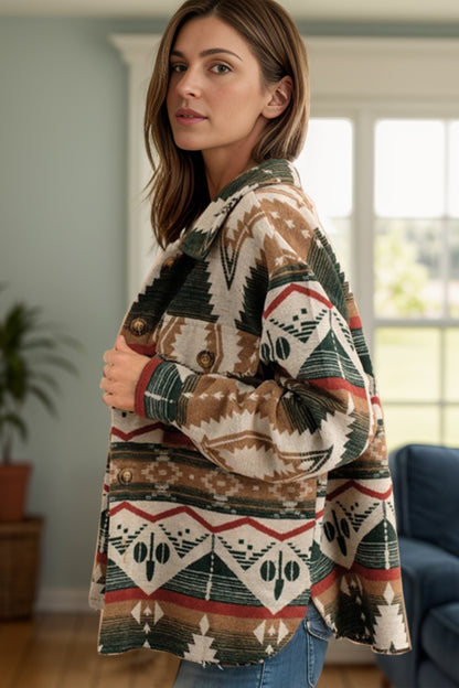 Geometric Button Up Long Sleeve Jacket-Angel Casuals