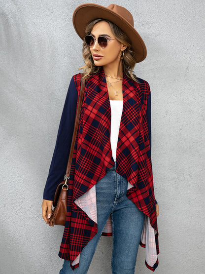 Shiny Plaid Open Front Cardigan-Angel Casuals