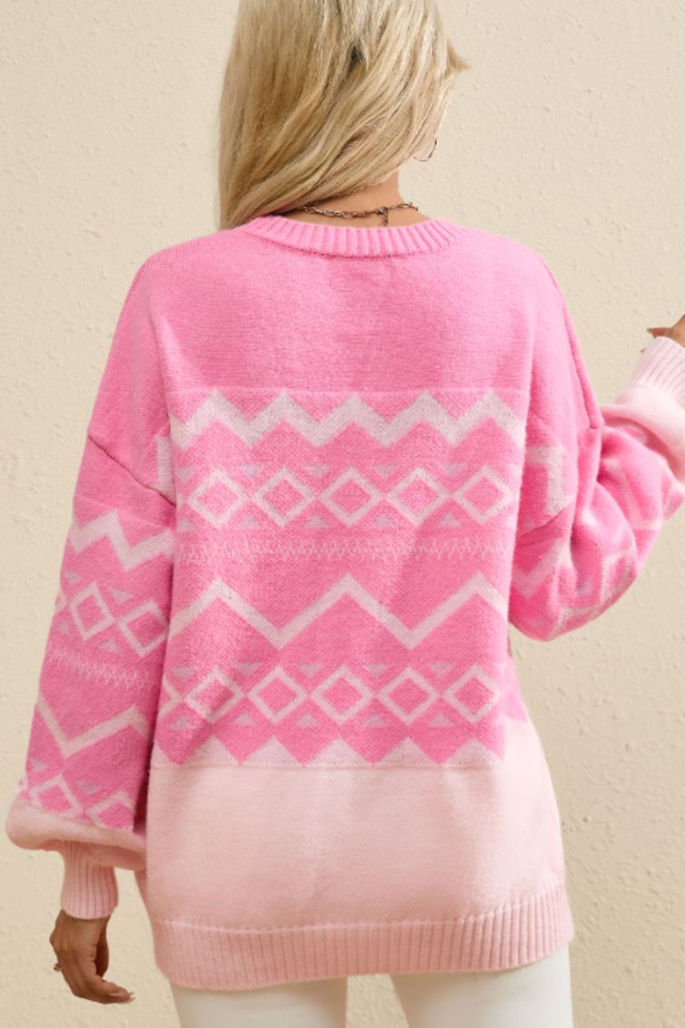 Geometric Drop Shoulder Long Sleeve Sweater-Angel Casuals