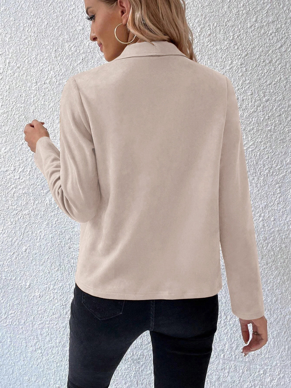 Collared Neck Long Sleeve Jacket-Angel Casuals