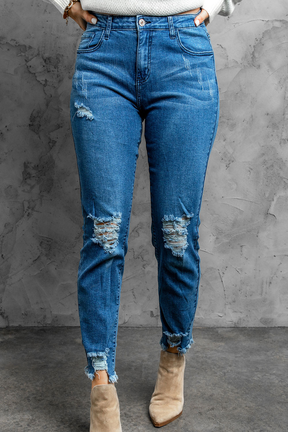 Stylish Distressed Cropped Jeans-Angel Casuals