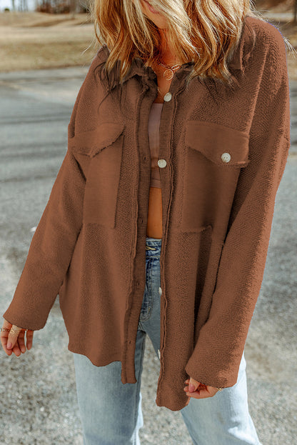 Pocketed Button Up Droppped Shoulder Jacket-Angel Casuals