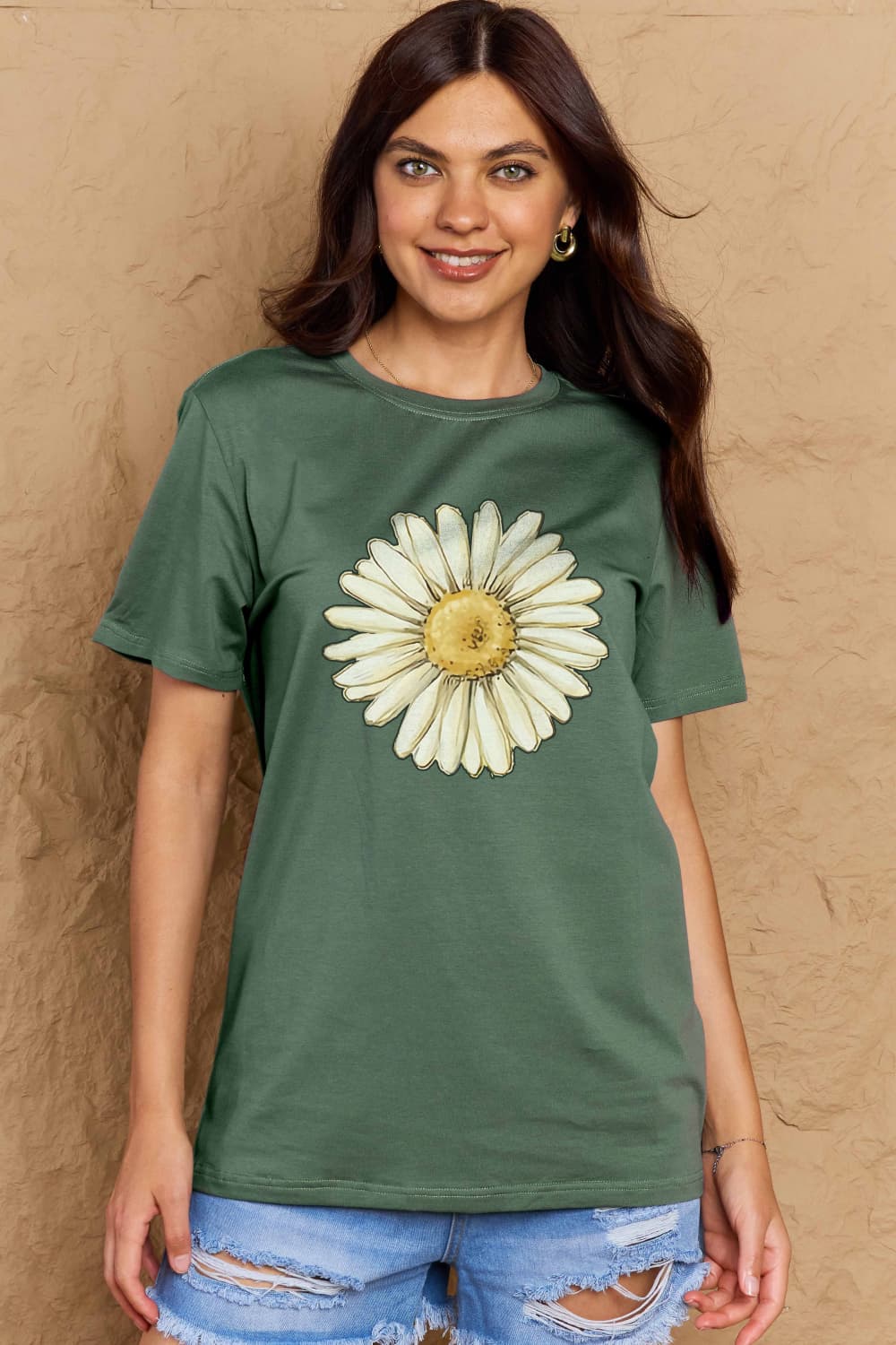 Simply Love Full Size FLOWER Graphic Cotton Tee-Angel Casuals