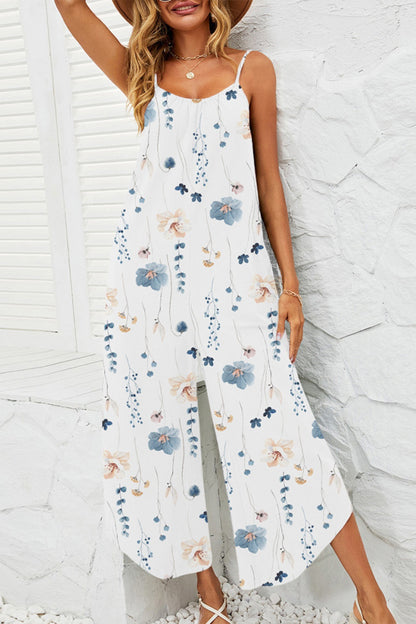 Printed Scoop Neck Wide Leg Jumpsuit-Angel Casuals