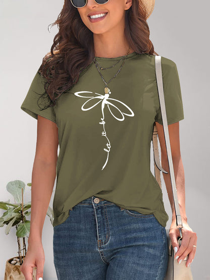 Dragonfly Graphic Round Neck Short Sleeve T-Shirt-Angel Casuals