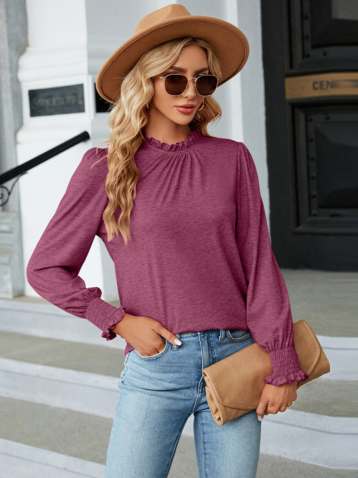 Round Neck Flounce Sleeve Blouse-Angel Casuals