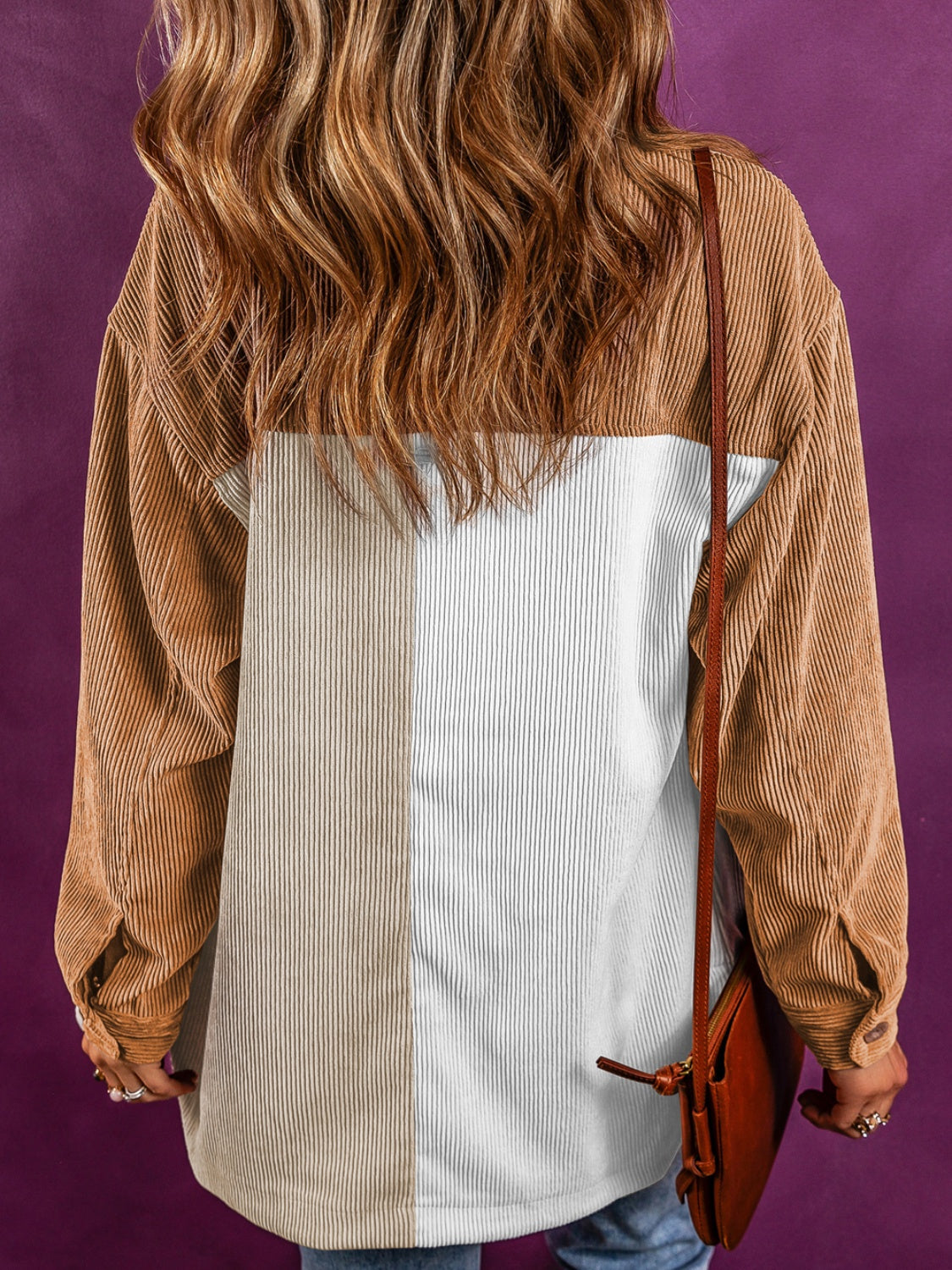 Color Block Ribbed Pocketed Button Up Jacket-Angel Casuals