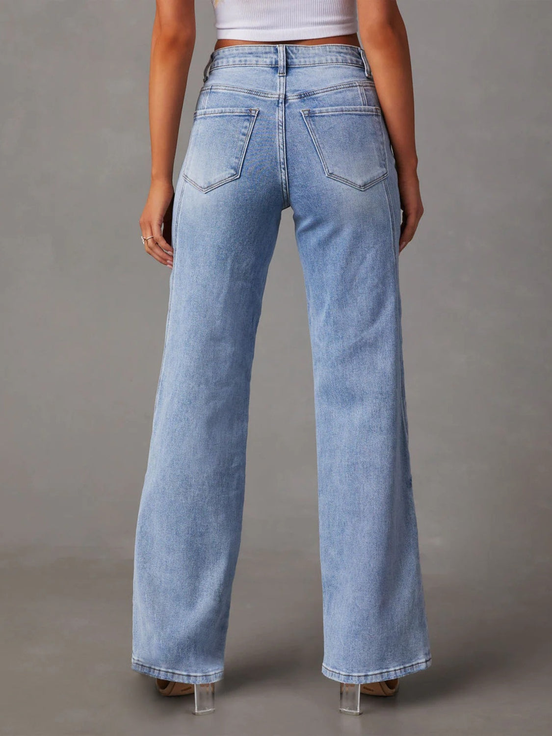 High Waist Straight Jeans with Pockets-Angel Casuals