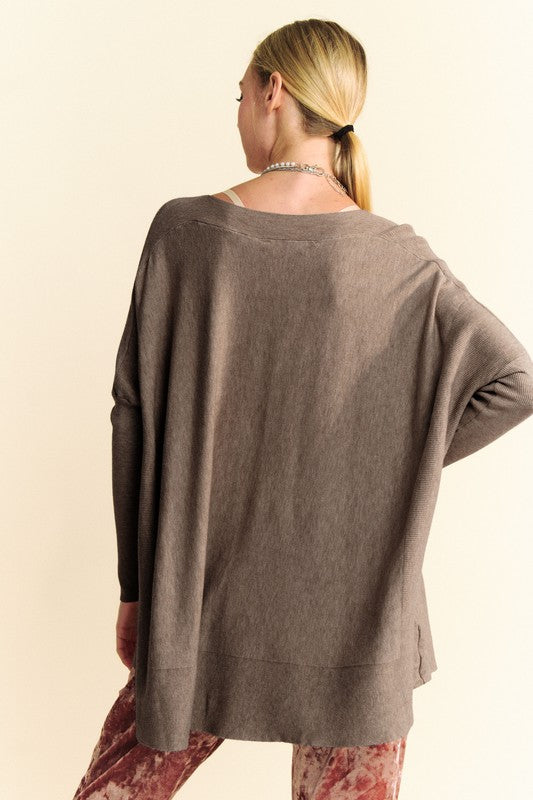 Davi & Dani Round Neck Dropped Shoulder Long Sleeve Knit Top-Angel Casuals