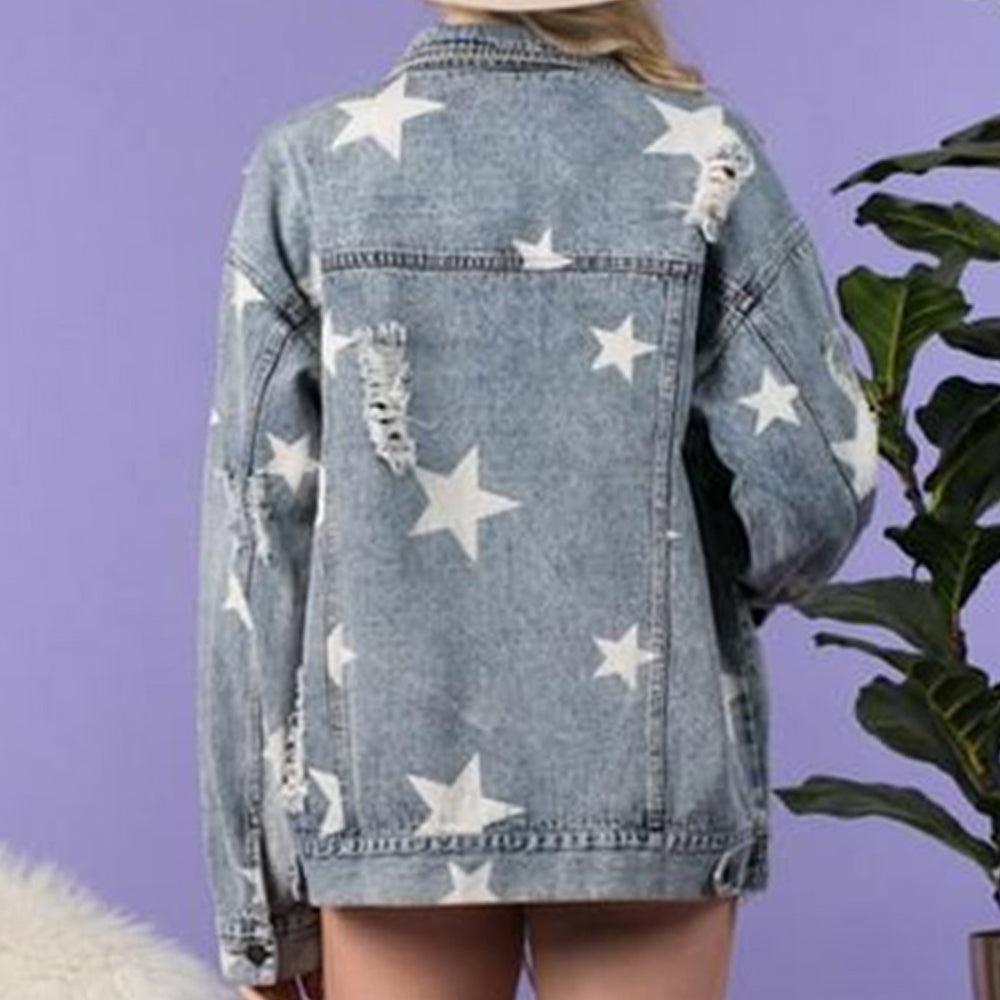 Star Distressed Denim Shacket-Angel Casuals