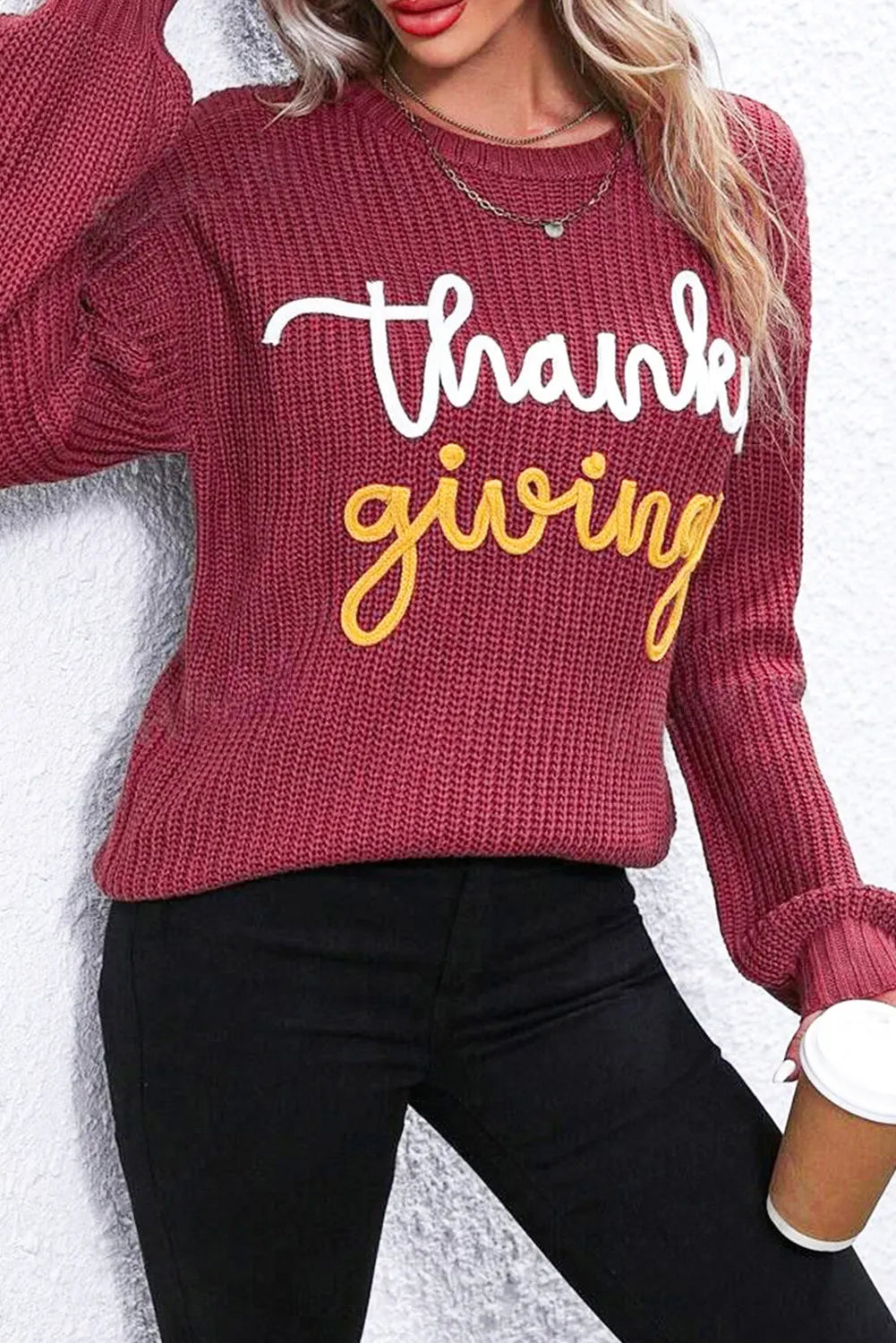 THANKSGIVING Round Neck Long Sleeve Sweater-Angel Casuals