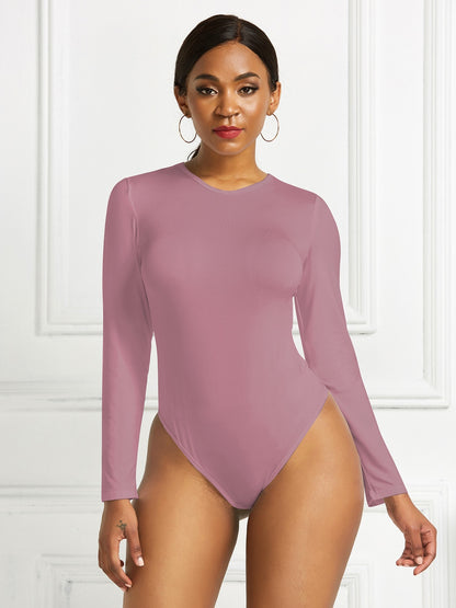 Round Neck Long Sleeve Bodysuit-Angel Casuals