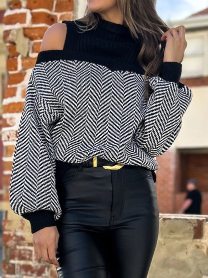 Perfee Mock Neck Cold Shoulder Sweater-Angel Casuals