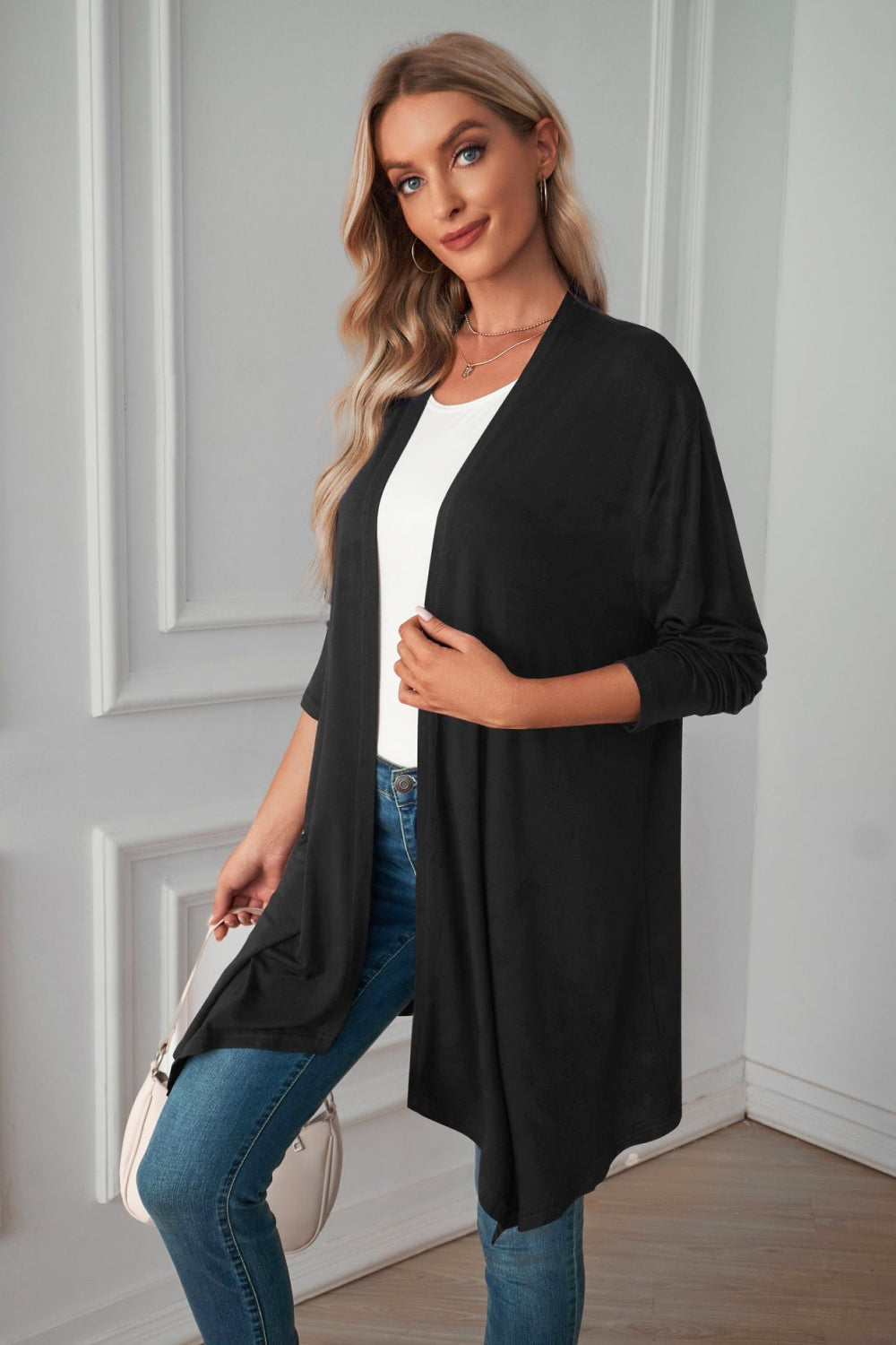 Open Front Long Sleeve Cardigan-Angel Casuals