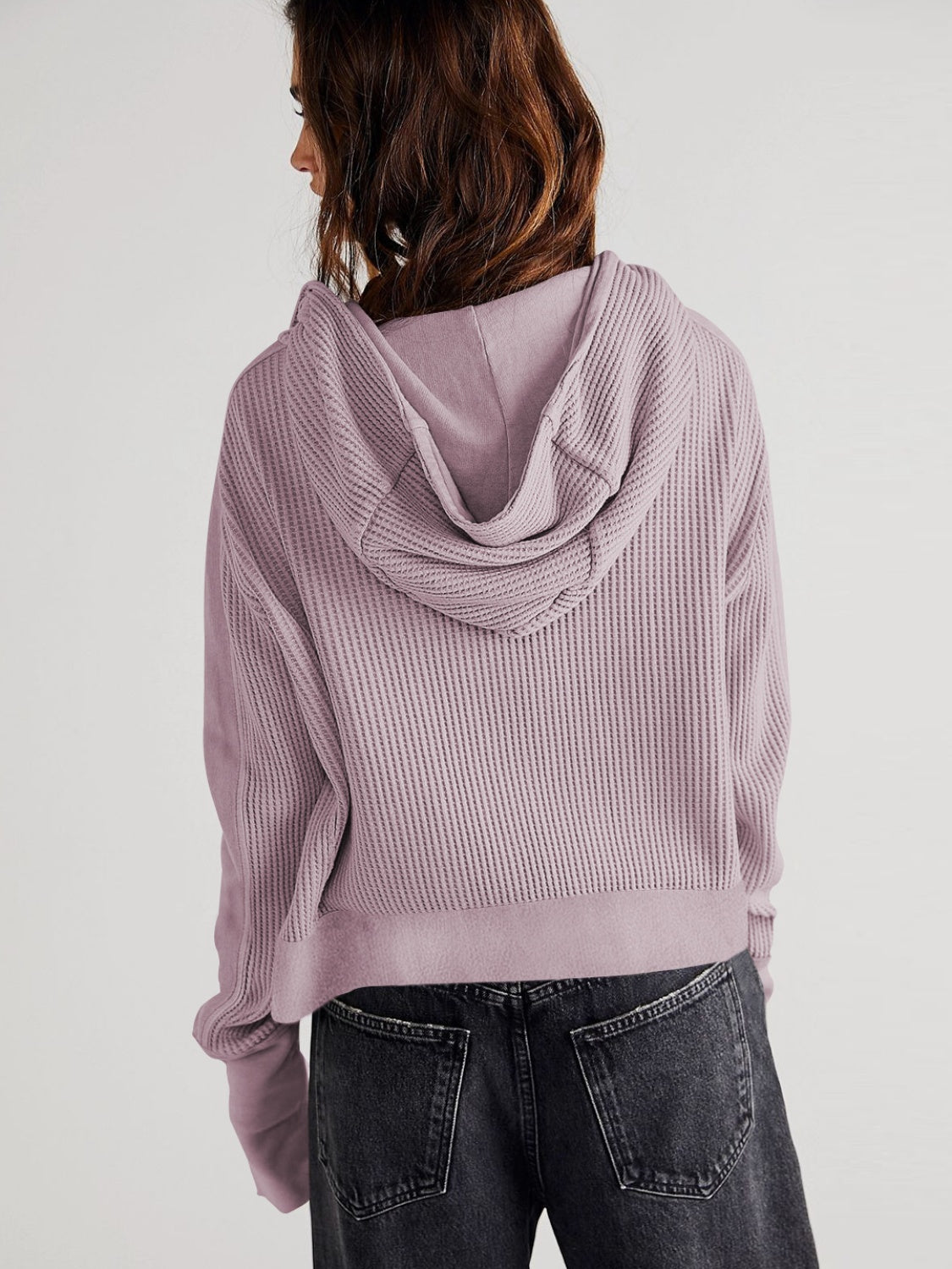 Waffle-Knit Dropped Shoulder Hooded Jacket-Angel Casuals