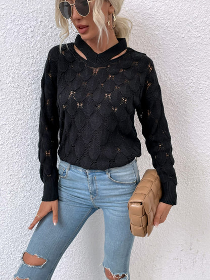 Openwork Cutout Dropped Shoulder Sweater-Angel Casuals