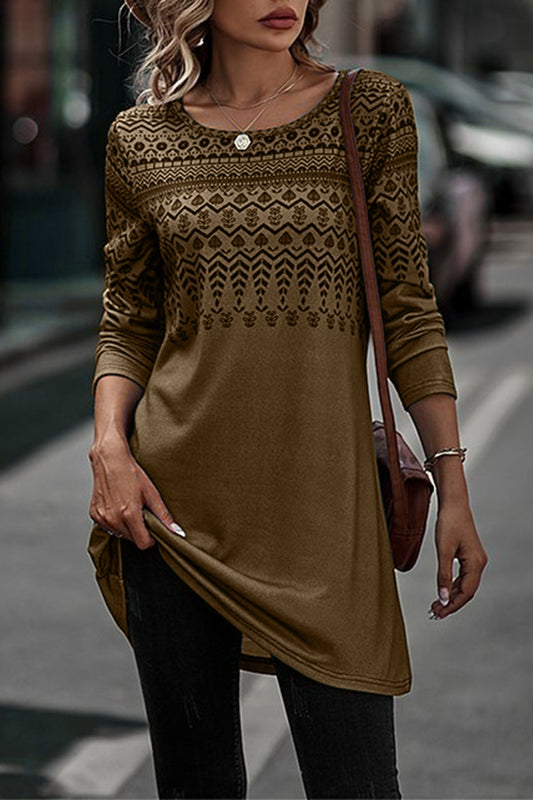 Printed Round Neck Long Sleeve T-Shirt-Angel Casuals