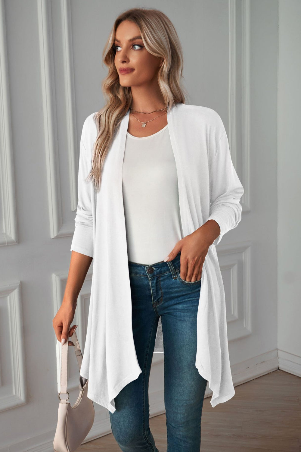 Open Front Long Sleeve Cardigan-Angel Casuals