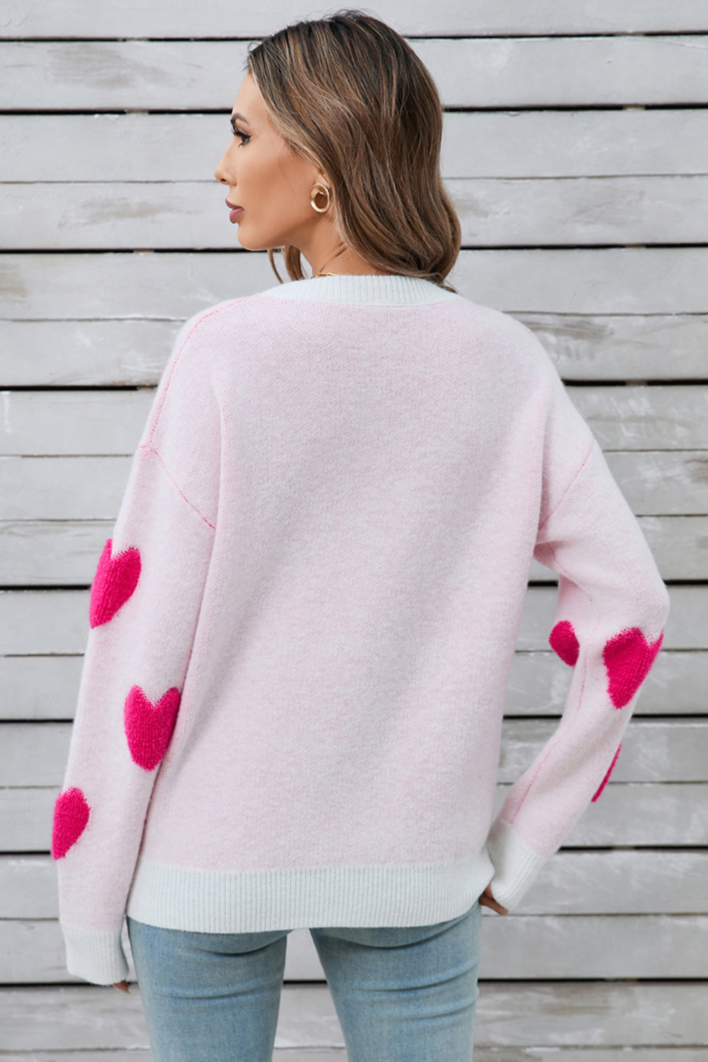 Angel Wings Heart Round Neck Long Sleeve Sweater-Angel Casuals