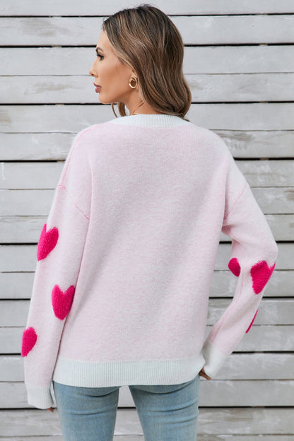 Angel Wings Heart Round Neck Long Sleeve Sweater-Angel Casuals