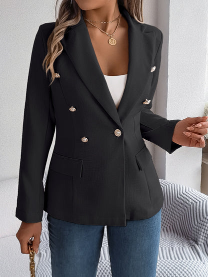 Decorative Pocket Flap Lapel Collar Long Sleeve Blazer-Angel Casuals