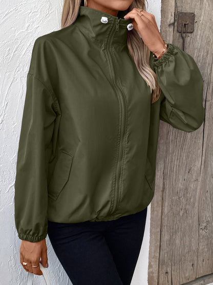 Ivy Lane Pocketed Zip Up Long Sleeve Jacket-Angel Casuals