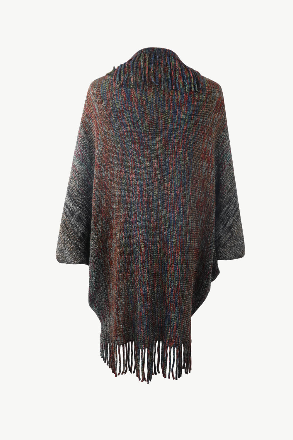 Multicolored Fringe Trim Poncho-Angel Casuals