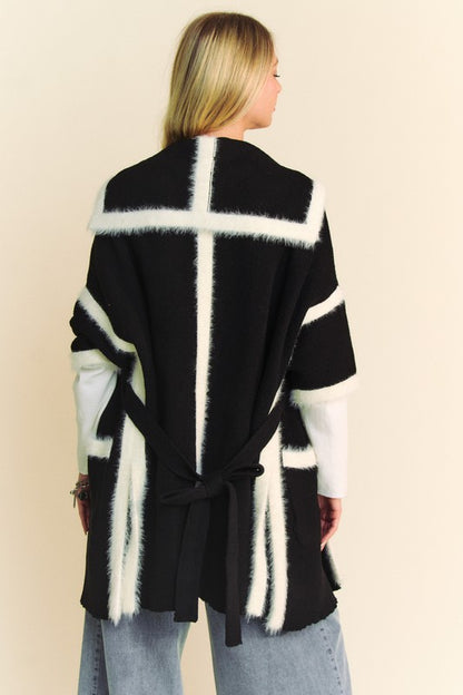 Davi & Dani Fuzzy Trim Open Front Loose Fit Cardigan-Angel Casuals