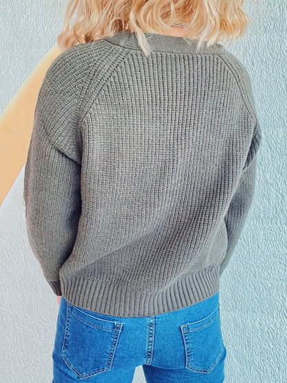 Cable-Knit V-Neck Button Down Long Sleeve Cardigan-Angel Casuals