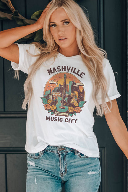 NASHVILLE MUSIC CITY Graphic Round Neck Tee-Angel Casuals