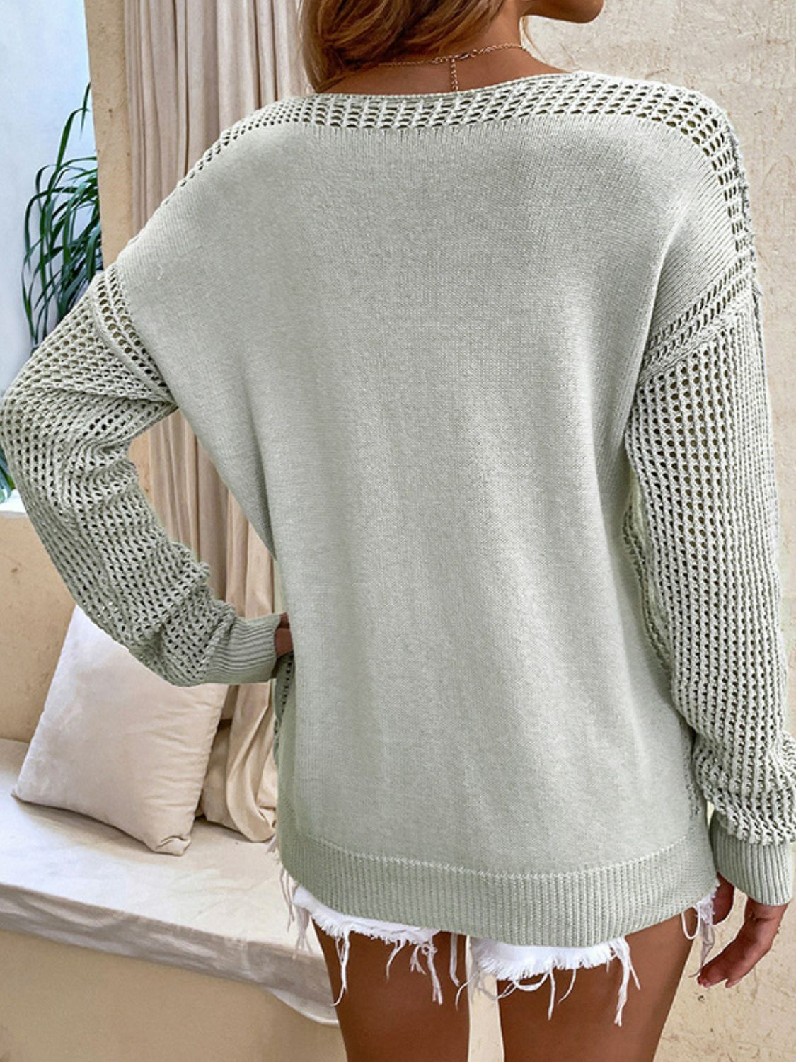 Openwork V-Neck Sweater-Angel Casuals