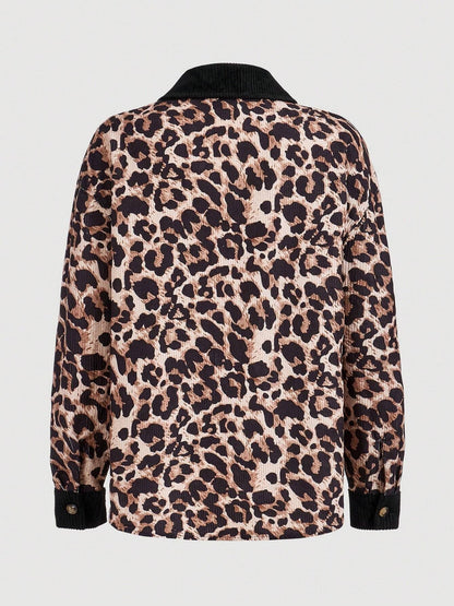 Leopard Collared Neck Button Up Shacket-Angel Casuals