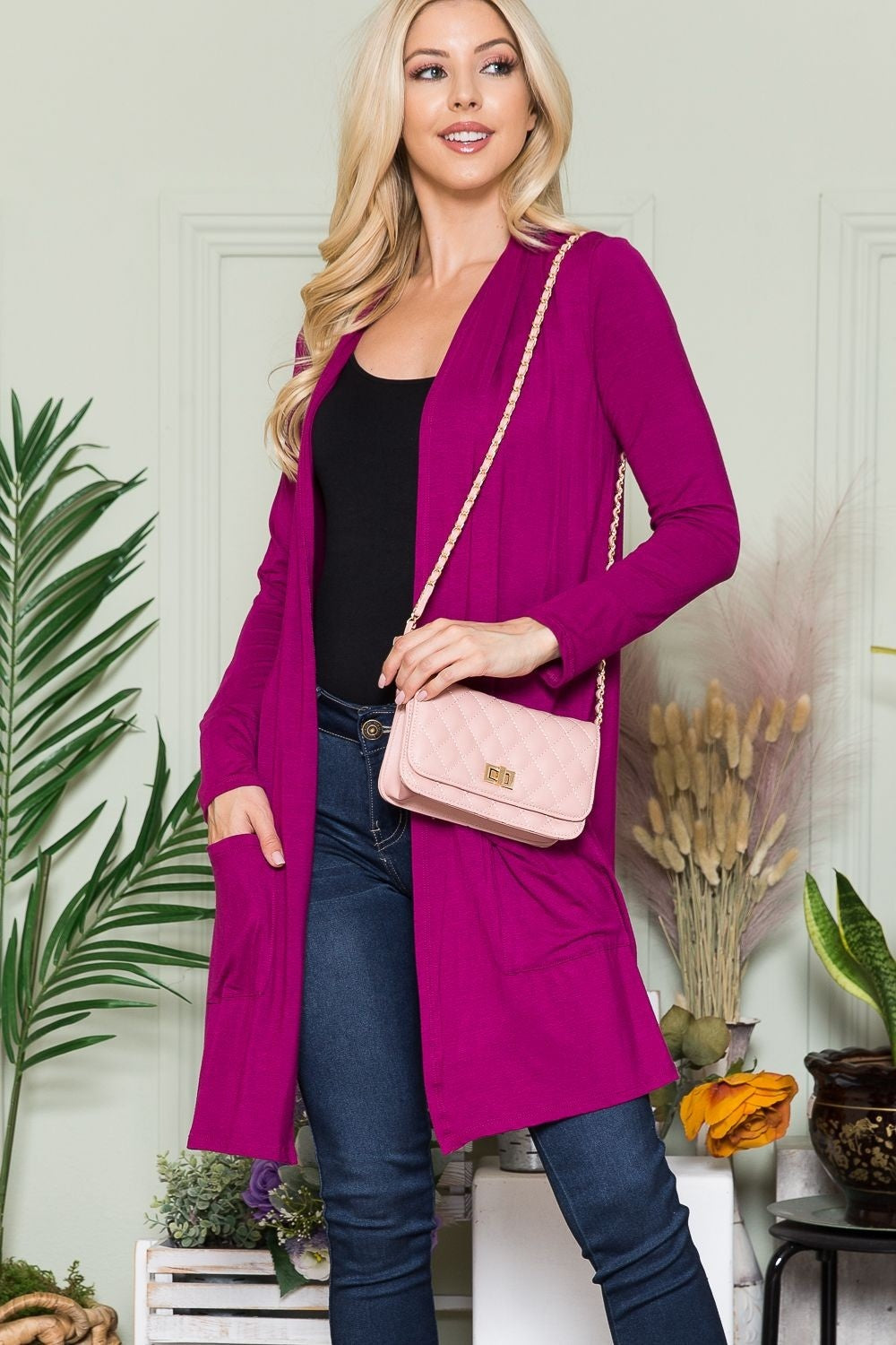 Celeste Full Size Open Front Cardigan with Pockets-Angel Casuals