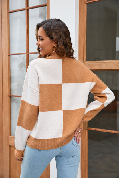 Angel Wings Color Block Round Neck Dropped Shoulder Sweater-Angel Casuals