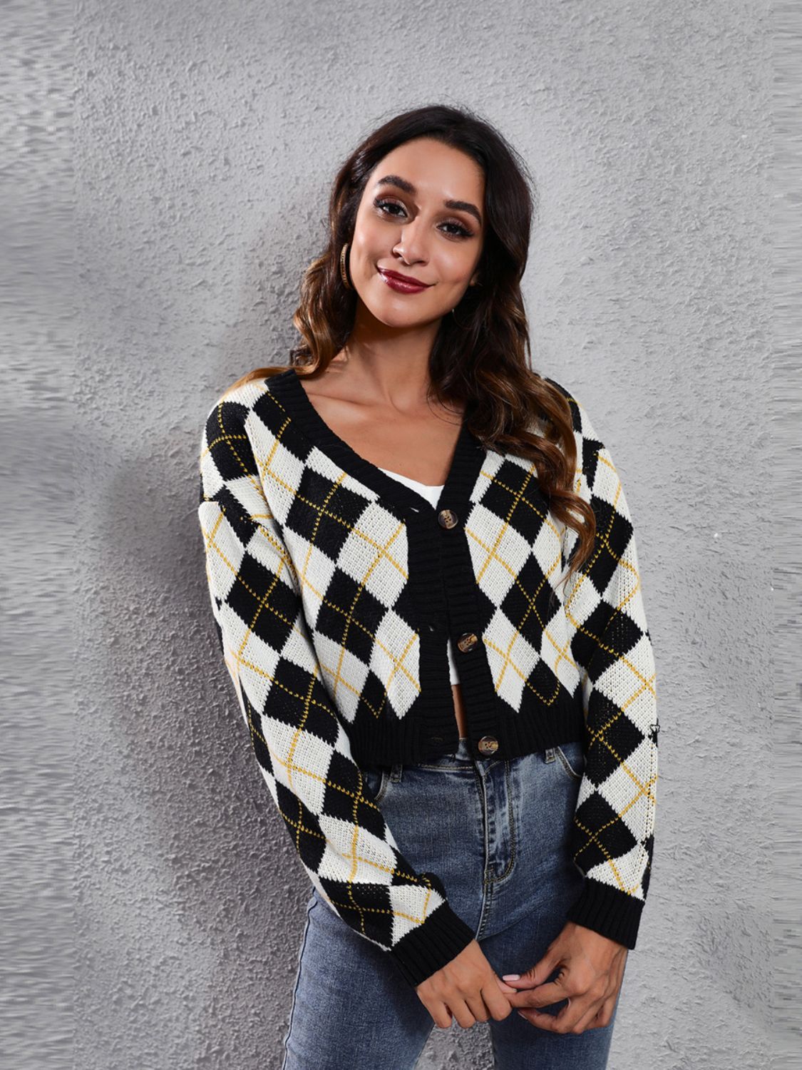 Geometric Button Up Long Sleeve Cardigan-Angel Casuals