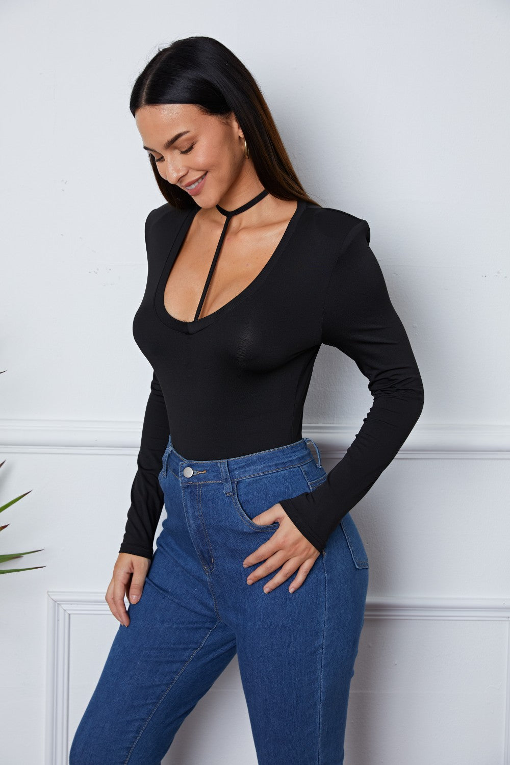 Scoop Neck Long Sleeve Bodysuit-Angel Casuals