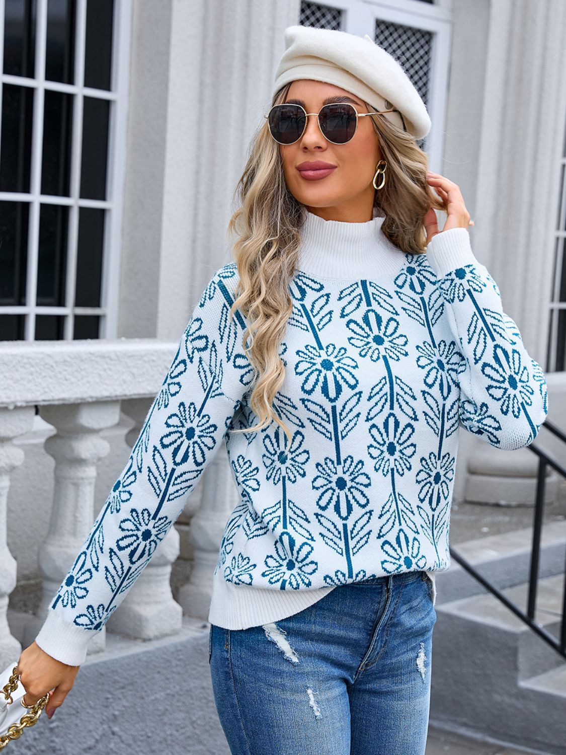 Angel Wings Flower Turtleneck Long Sleeve Sweater-Angel Casuals