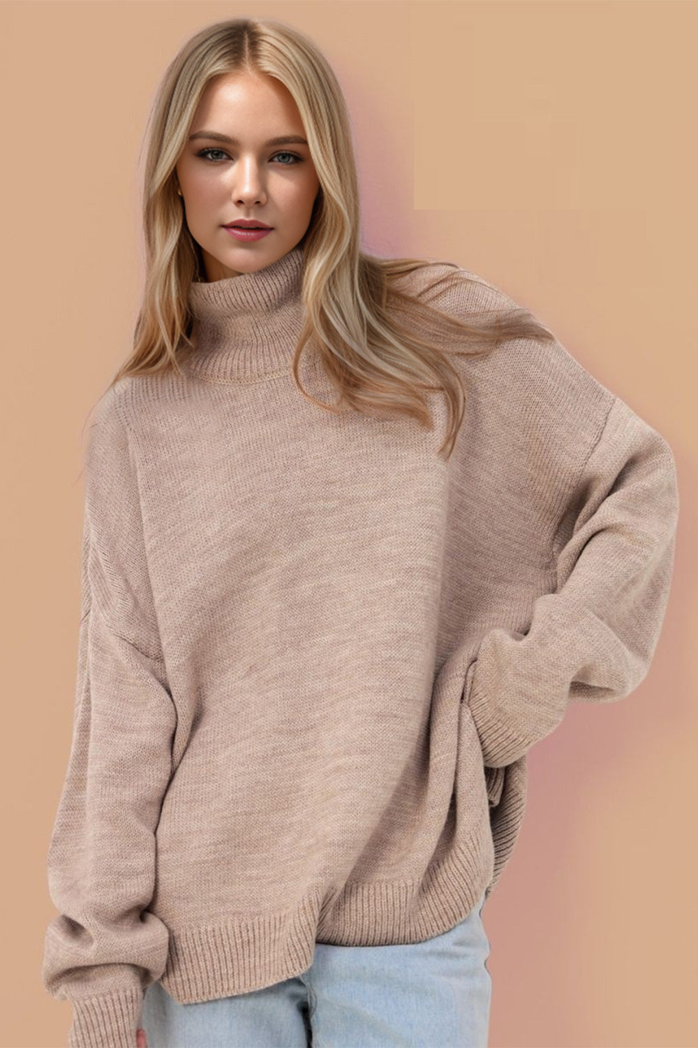 Basic Bae Side Slit Turtleneck Long Sleeve Sweater-Angel Casuals