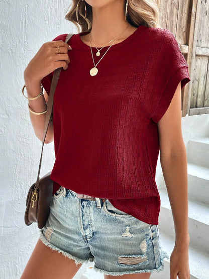 Textured Round Neck Short Sleeve Top-Angel Casuals