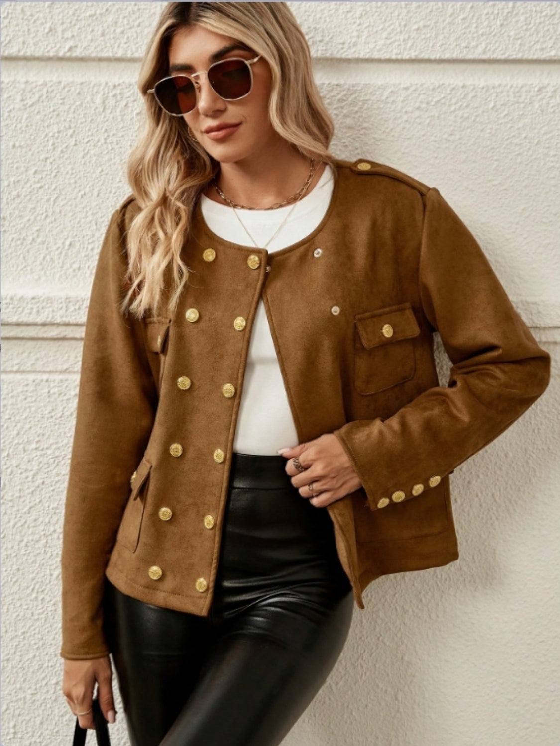 Snap Down Round Neck Jacket-Angel Casuals