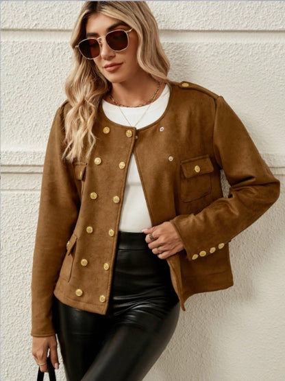 Snap Down Round Neck Jacket-Angel Casuals