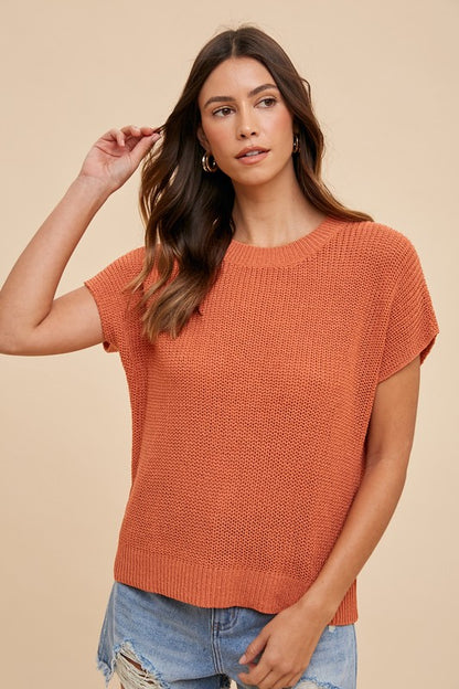 Annie Wear Round Neck Short Sleeve Sweater-Angel Casuals