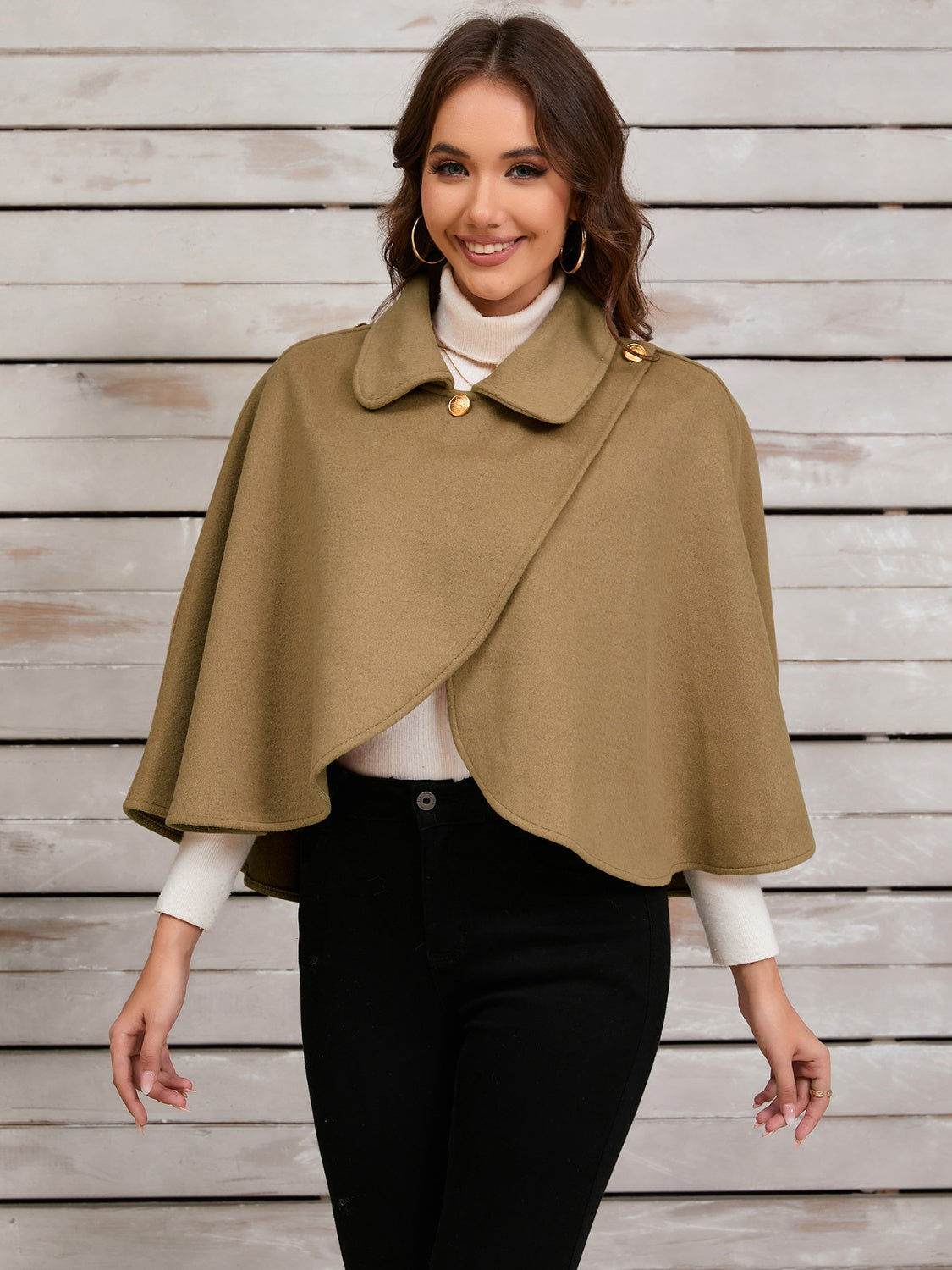Collared Neck Cropped Cape-Angel Casuals