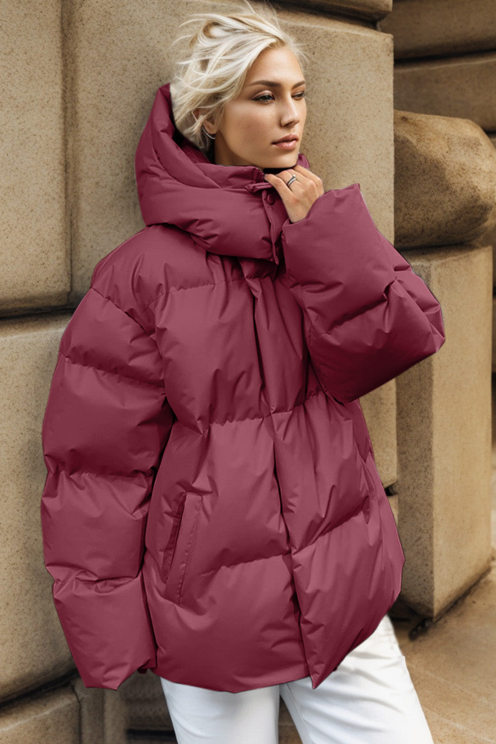 Pocketed Zip Up Hooded Puffer Jacket-Angel Casuals