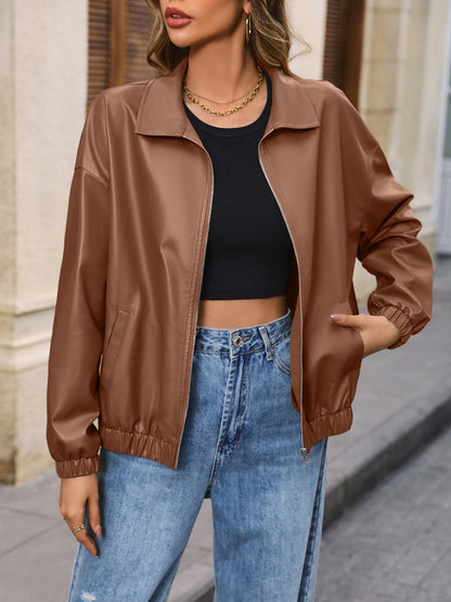 Ivy Lane Zip Up Dropped Shoulder Jacket-Angel Casuals