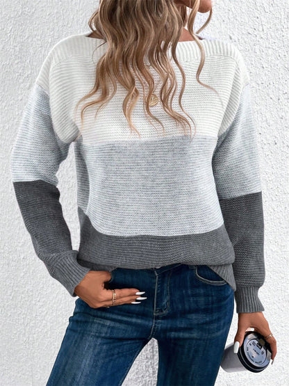 Color Block Drop Shoulder Long Sleeve Sweater-Angel Casuals