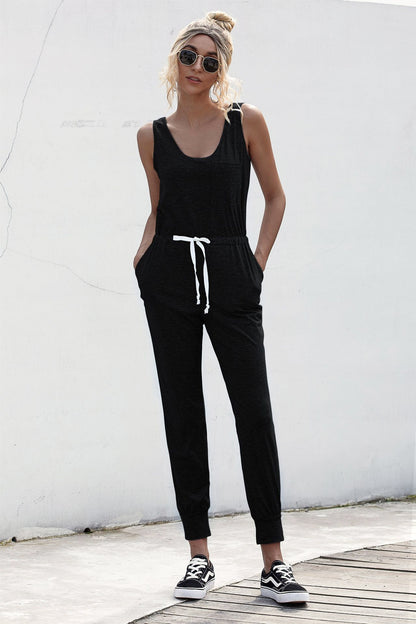 Knot Sleeveless Waist Jumpsuit-Angel Casuals