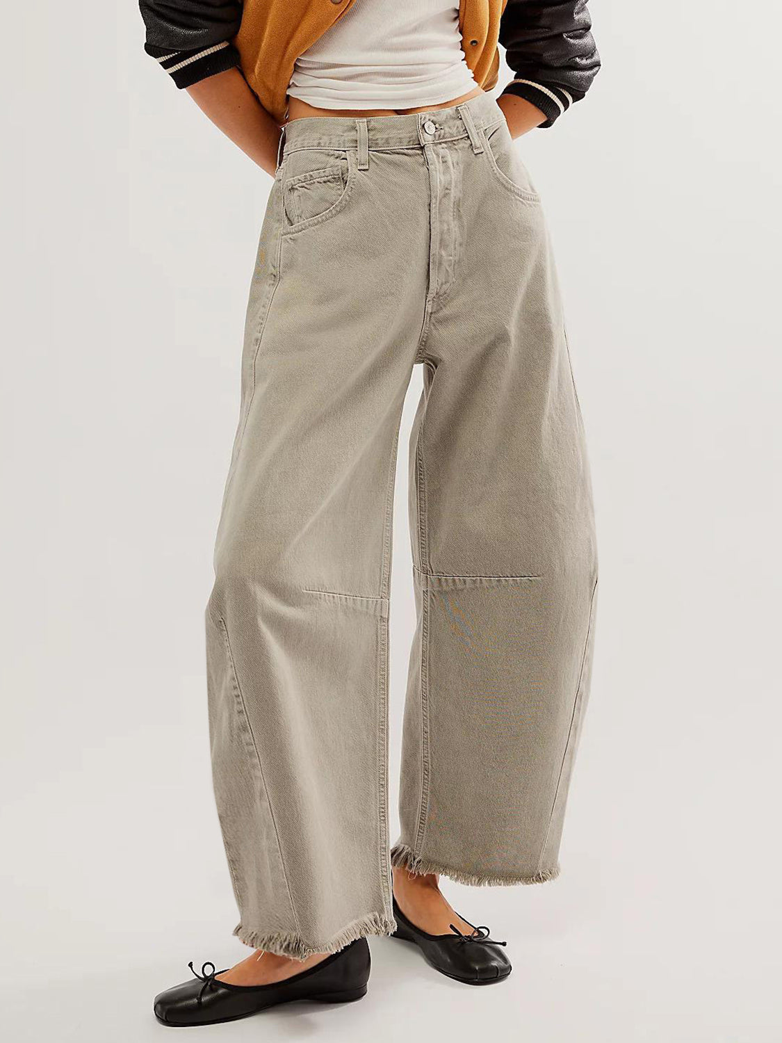 Raw Hem Wide Leg Jeans with Pockets-Angel Casuals